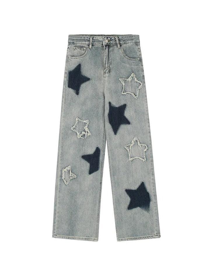 Star Embroidery Raw Trim Boyfriend Jeans