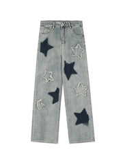 Star Embroidery Raw Trim Boyfriend Jeans