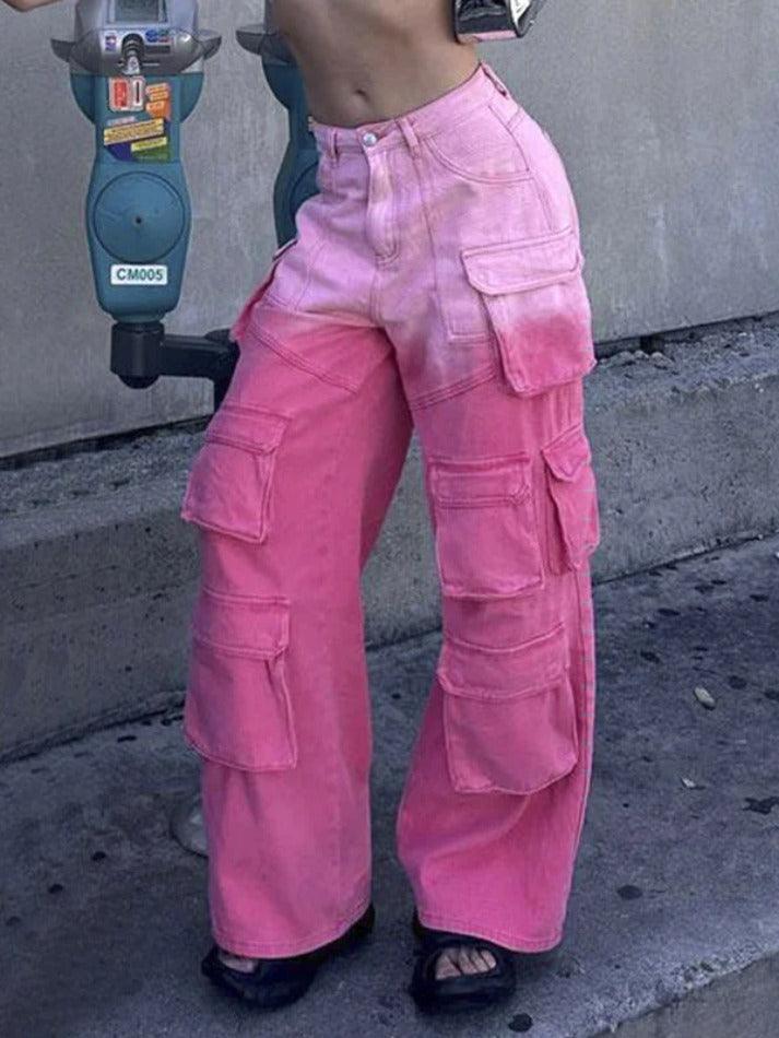 Vintage Ombre Multi Pocket Cargo Jeans