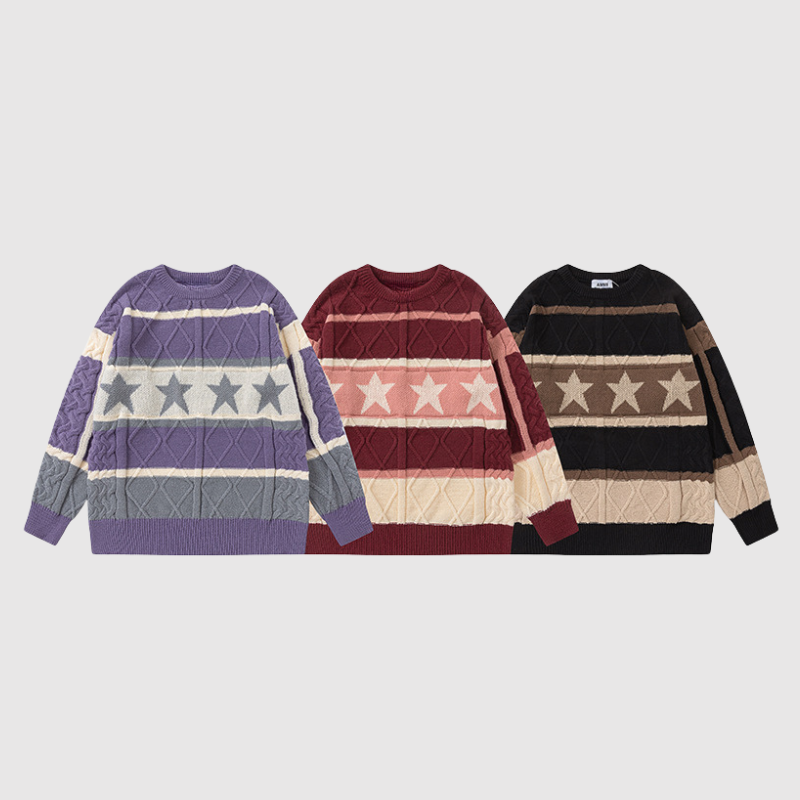 Vintage Star Striped Crewneck Sweater