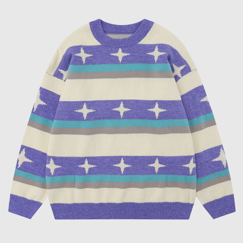 Star Pattern Stripe Patchwork Pullover