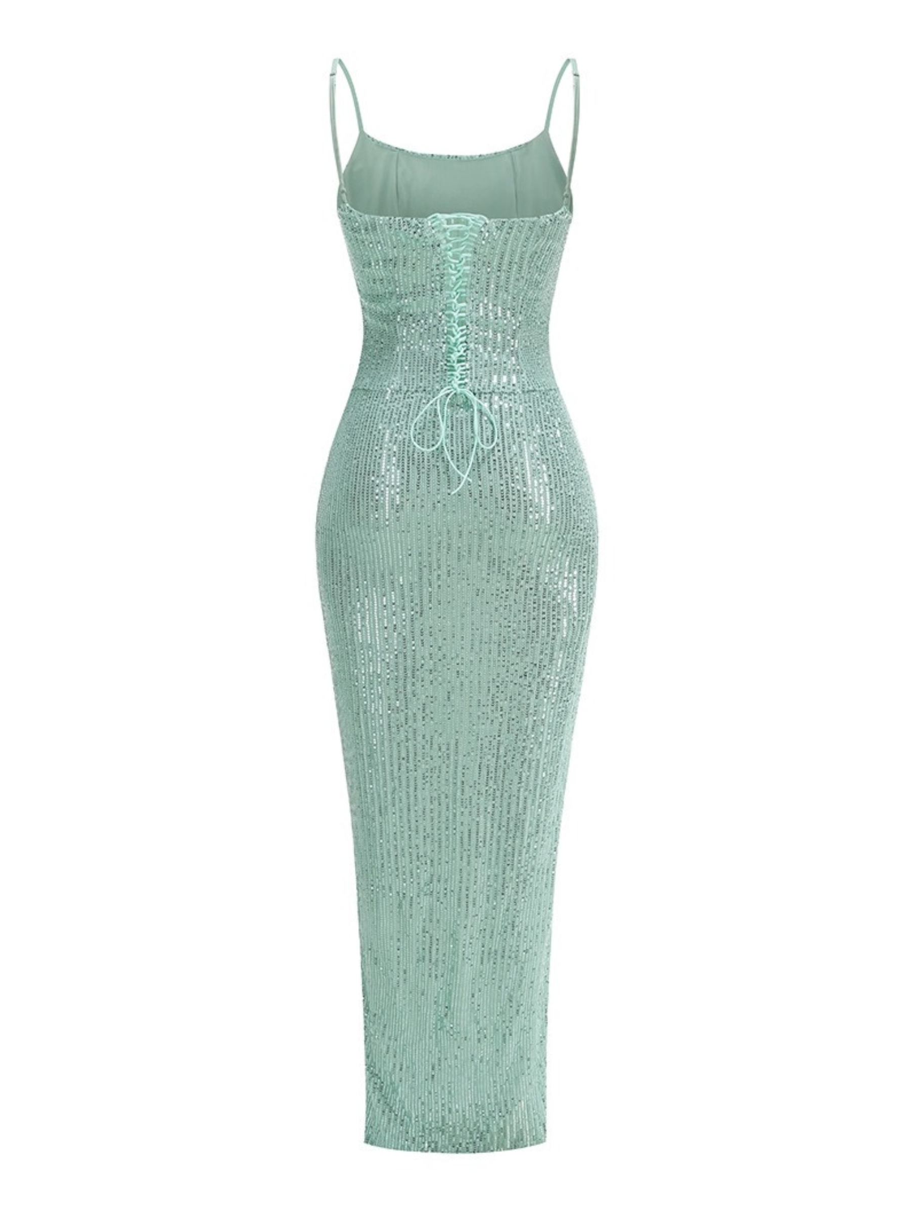 Gracie Sequin Lace-Up Slit Gown
