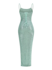Gracie Sequin Lace-Up Slit Gown