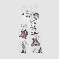 Puppy Pattern Printed Wide Leg Pants