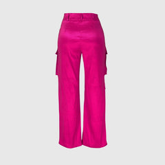 Solid Color Multi-Pocket High Waist Cargo Pants