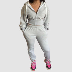 Solid Color Zip Hoodies Pant Set