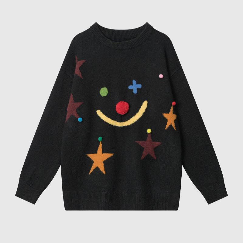 Stars And Smiley Faces Embossed Sweater