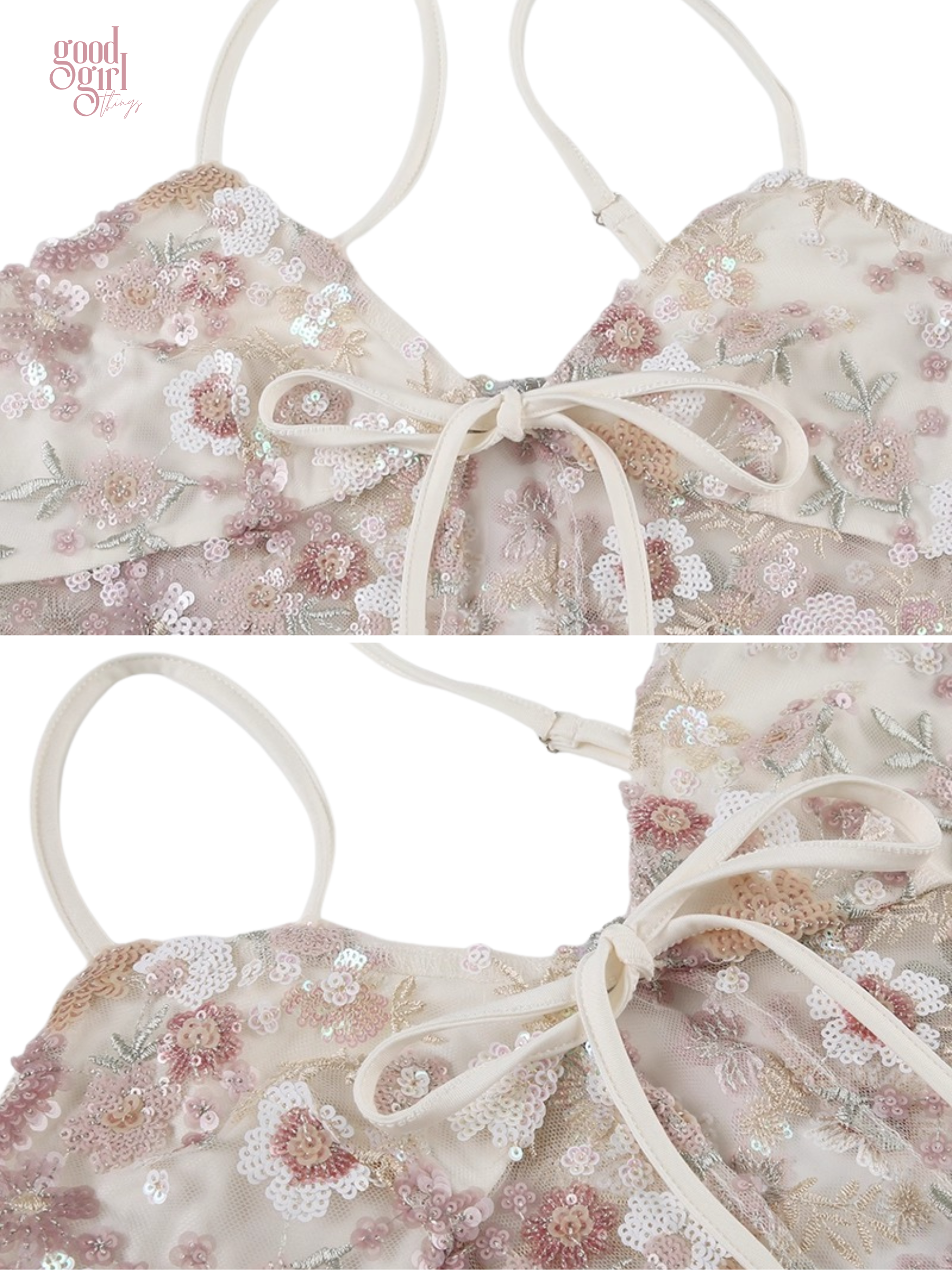 Lindy Floral Embroidered Mesh Tie Top