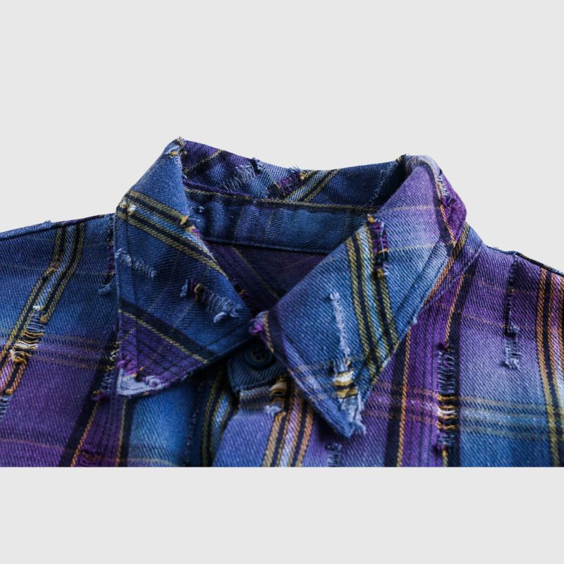 Starry Sky Distressed Plaid Shirts