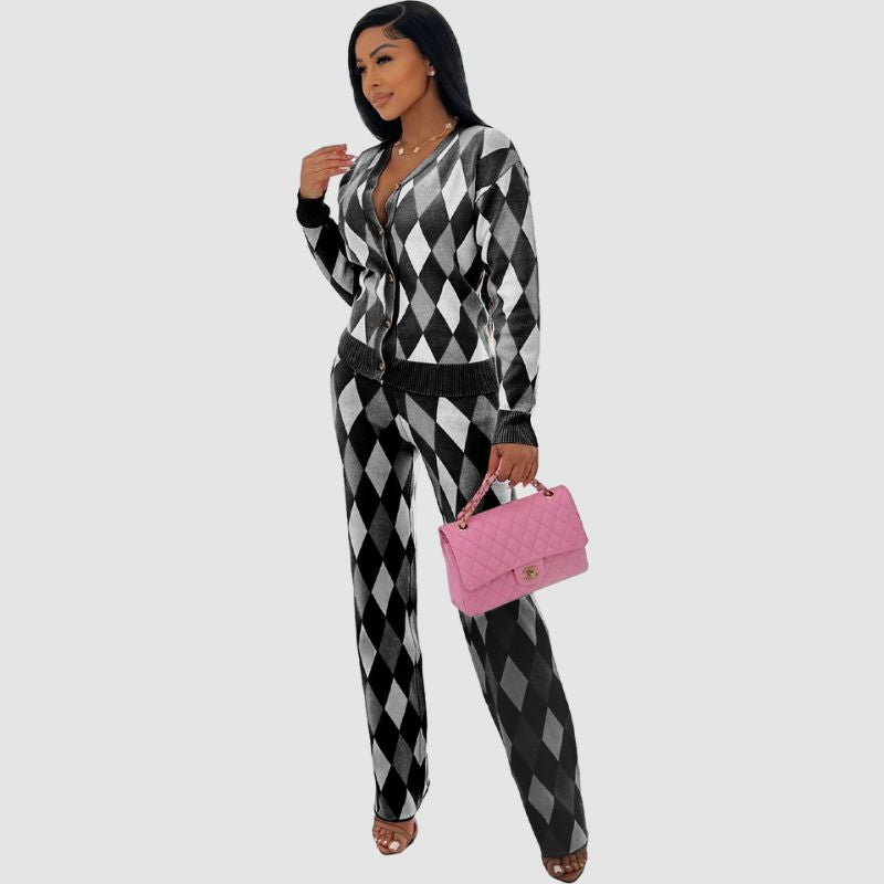 Argyle pattern pants set