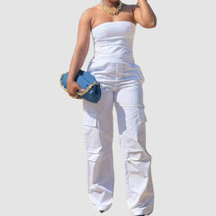 Tube Top Cargo Jumpsuits