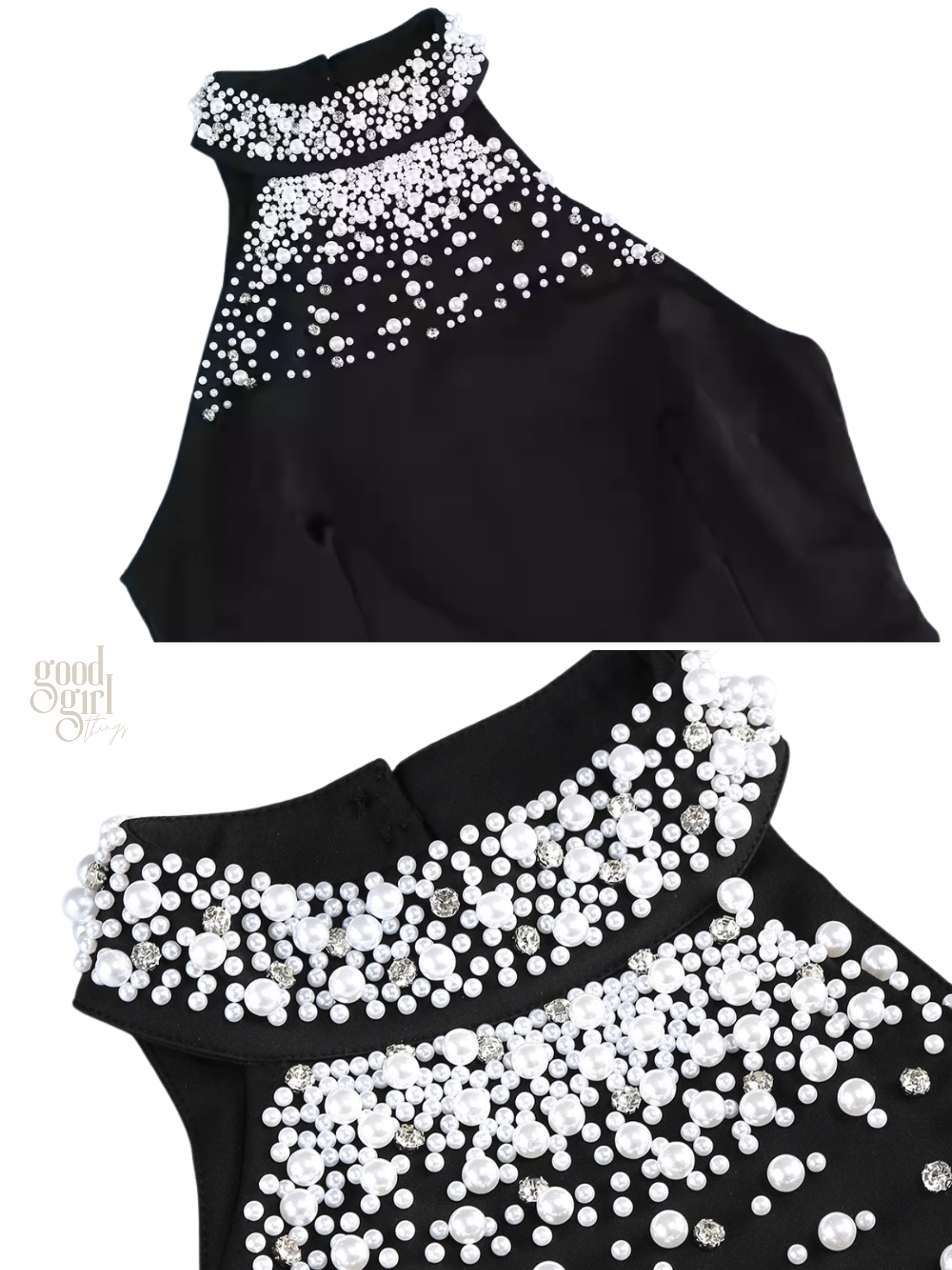 Sylvie Pearl Embellished High Neck Mermaid Gown