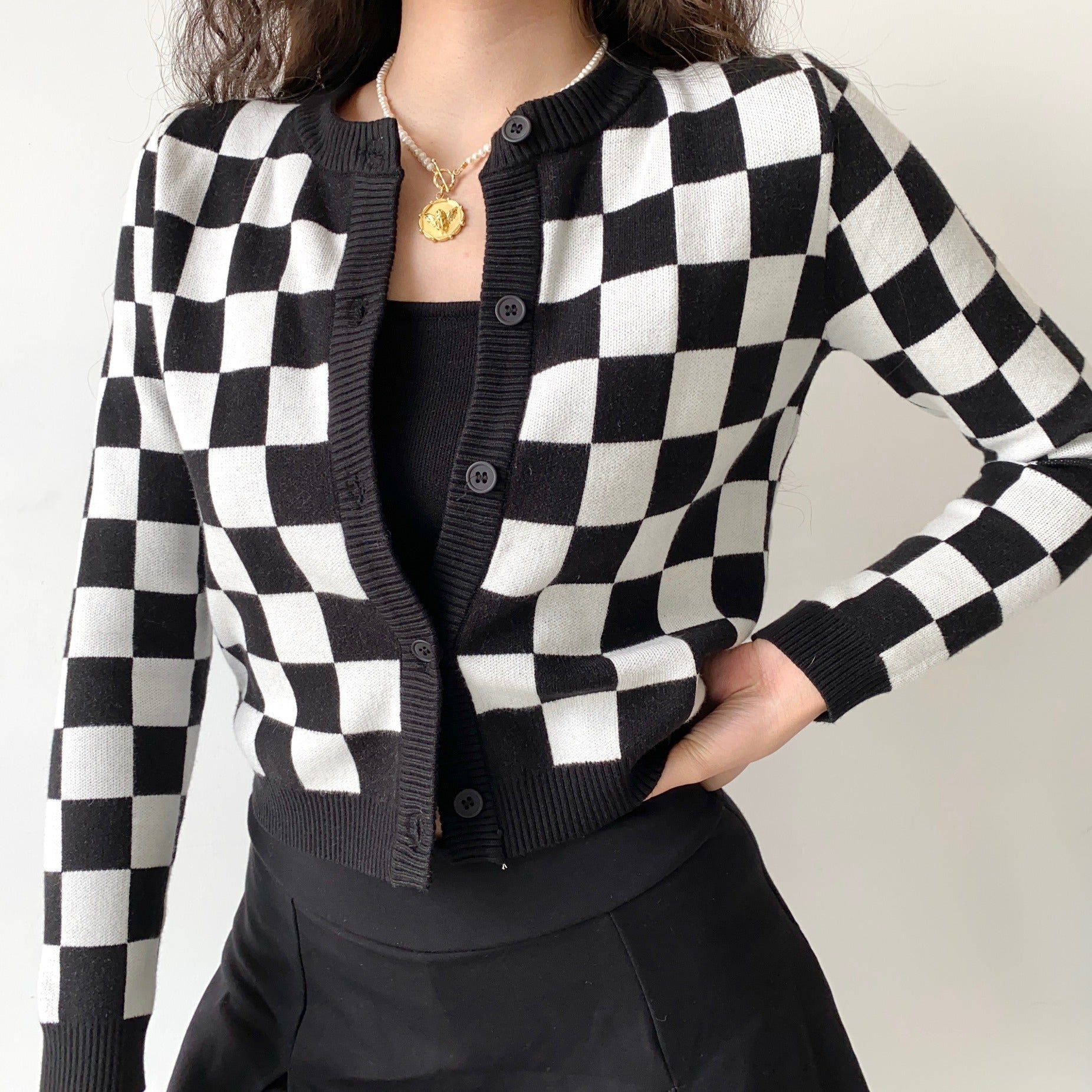 Checker Board Cardi-Cami Set