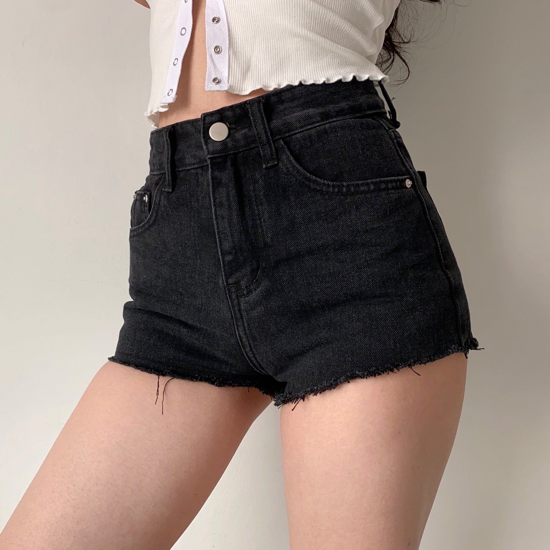 Frayed High Waist Denim Shorts