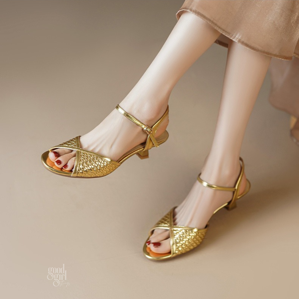 Solea Retro Gold Kitten Heels