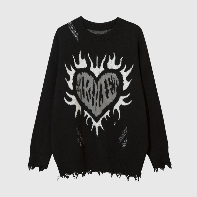 Heart Embroidered Hollow Out Design Sweater