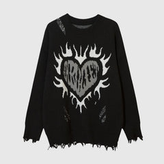 Heart Embroidered Hollow Out Design Sweater