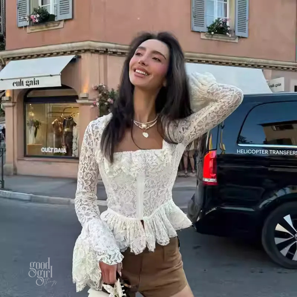 Tamia Ruffled Long Sleeve Corset Top