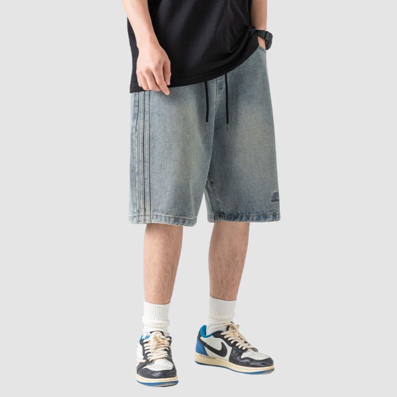 Side Embroidered Washed Jorts