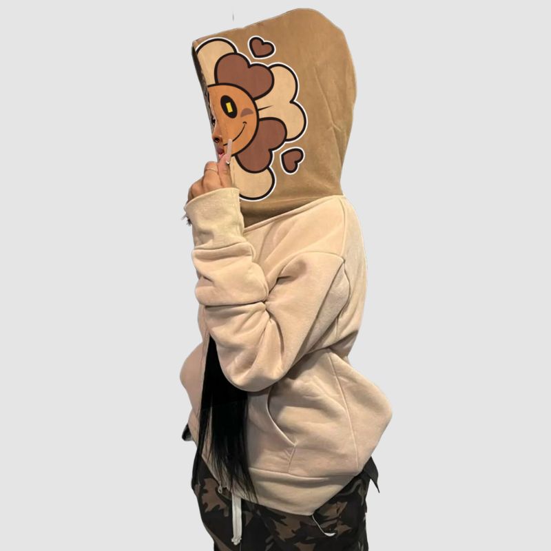 Cartoon Pattern Printed Fleece-lined Hoodies