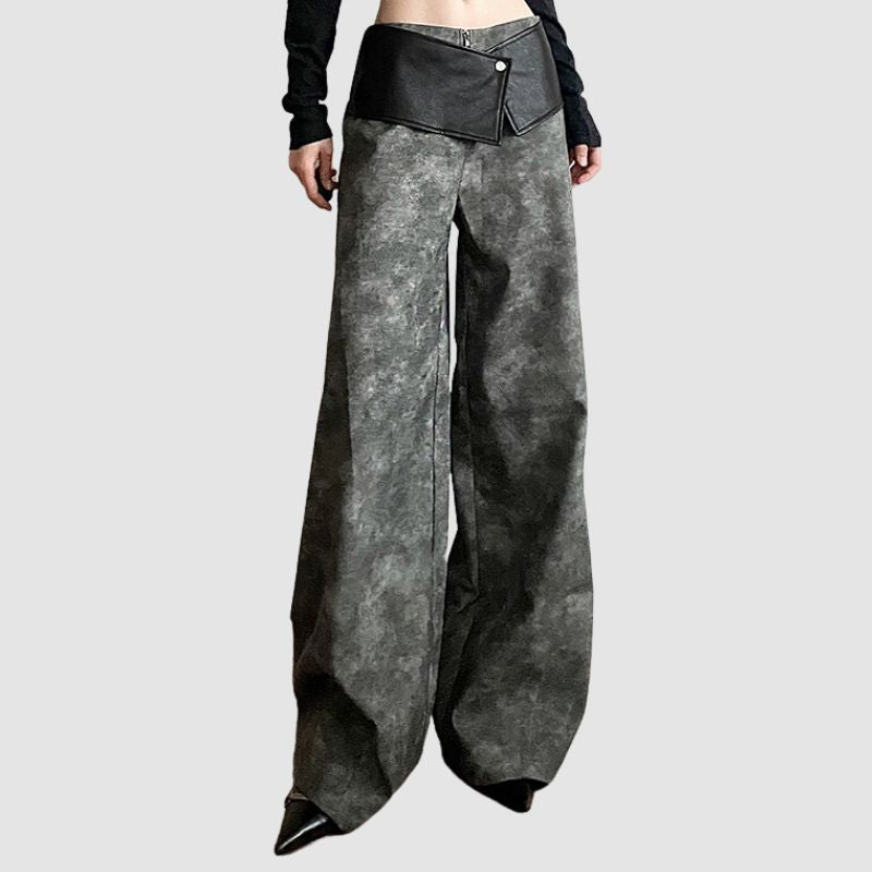 Sfumato Pattern Design Suede Wide Leg Pants