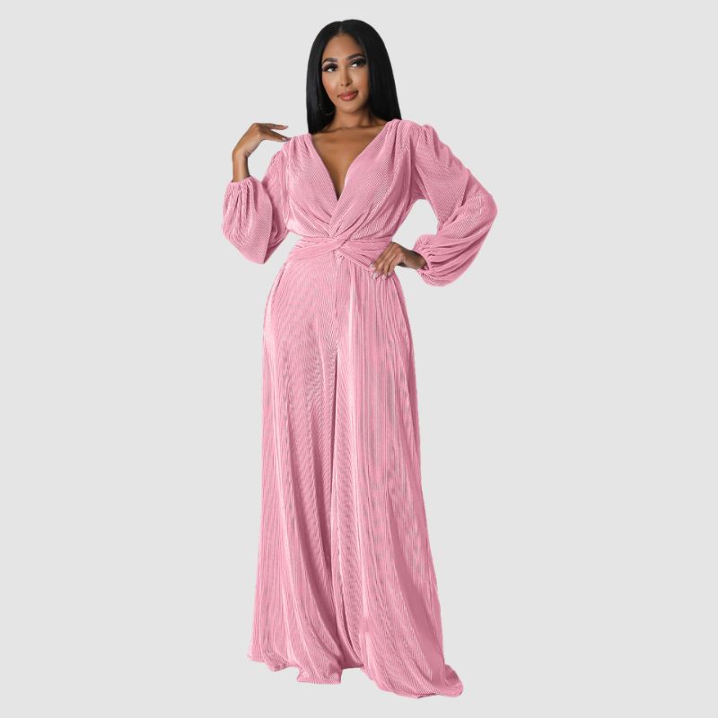 Pleated Long Sleeve Jumpsuits