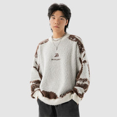 Irregular Color Contrast Jacquard Knit Pullover