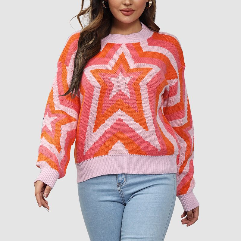 Y2K Star Pattern Color Contrast Sweater