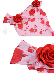 Gemma One-Shoulder Rose Print Midi Dress