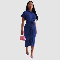 High Elastic Pleated Strappy Denim Dress