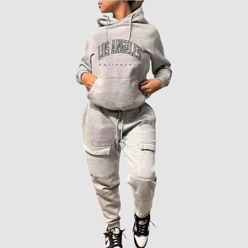 Letter Printed Hoodies & Cargo Pant Set