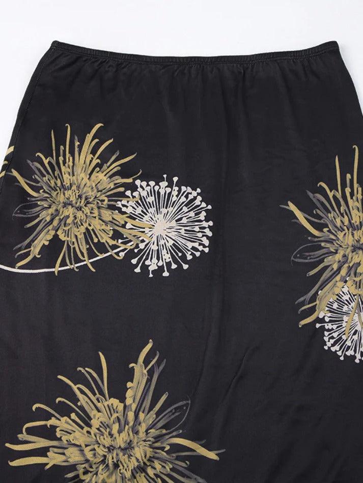 Flower Print Split Midi Skirt
