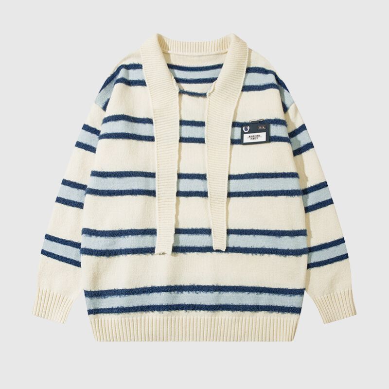 Striped Collar College-Style Sweater