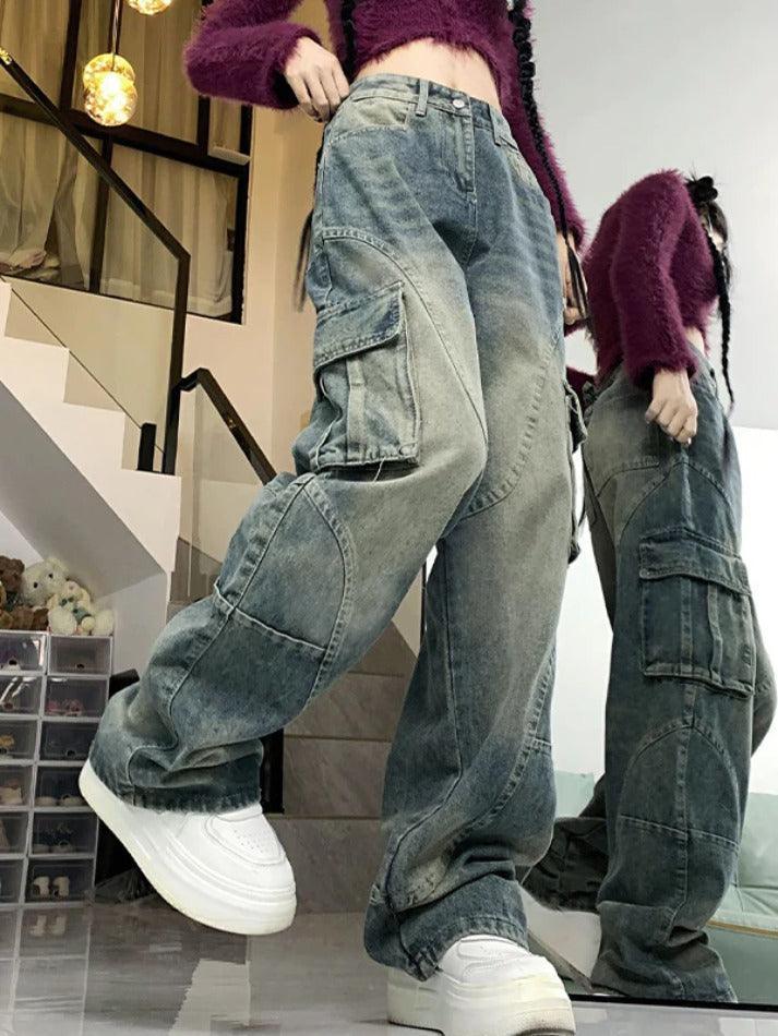 Street Multi Pocket Splice Cargo Jeans