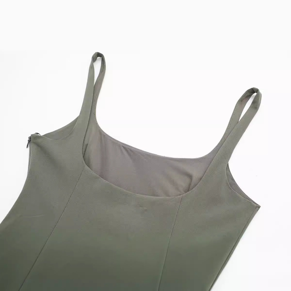 khaki Green Mini Dress With Box Pleats