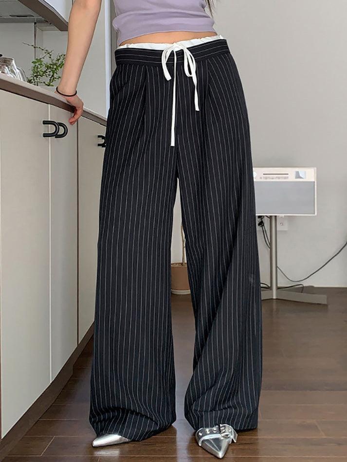 Patchwork Stripe Contrast Color Wide Leg Pants