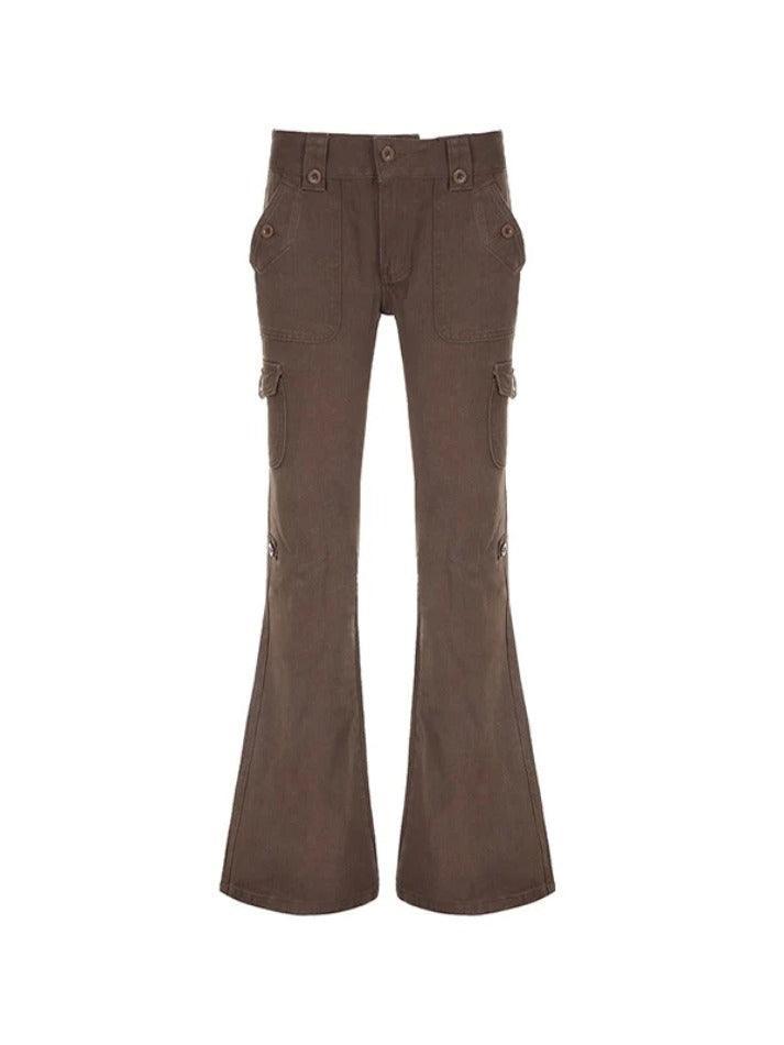 Vintage Brown Button Lace Up Flare Jeans
