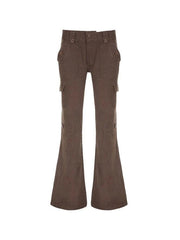 Vintage Brown Button Lace Up Flare Jeans