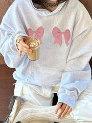 Street Bow Print Drawstring Oversized Hoodie