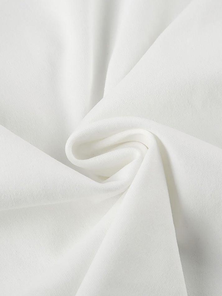 Ruffle Tie Solid White Bubble Sleeve Tee
