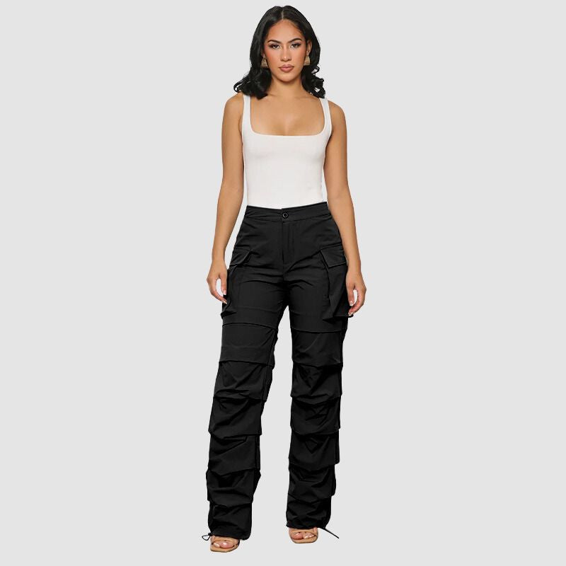 Pleated Drawstring Cargo Pants