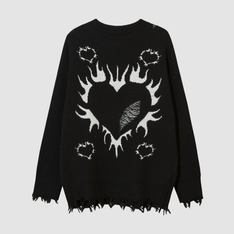 Heart Embroidered Hollow Out Design Sweater