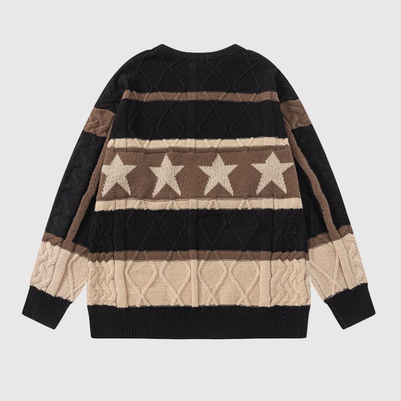 Vintage Star Striped Crewneck Sweater