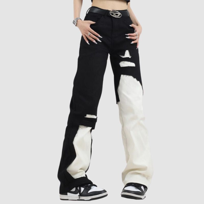 Street Style Color Contrast Design Pants