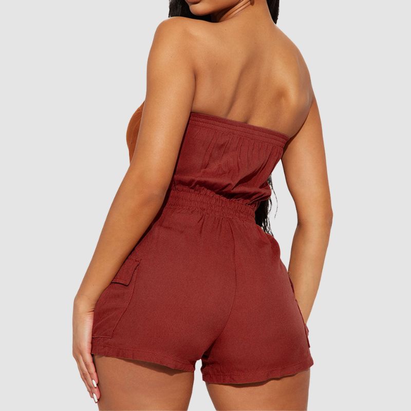 Off Shoulder Tube Top Cargo Romper