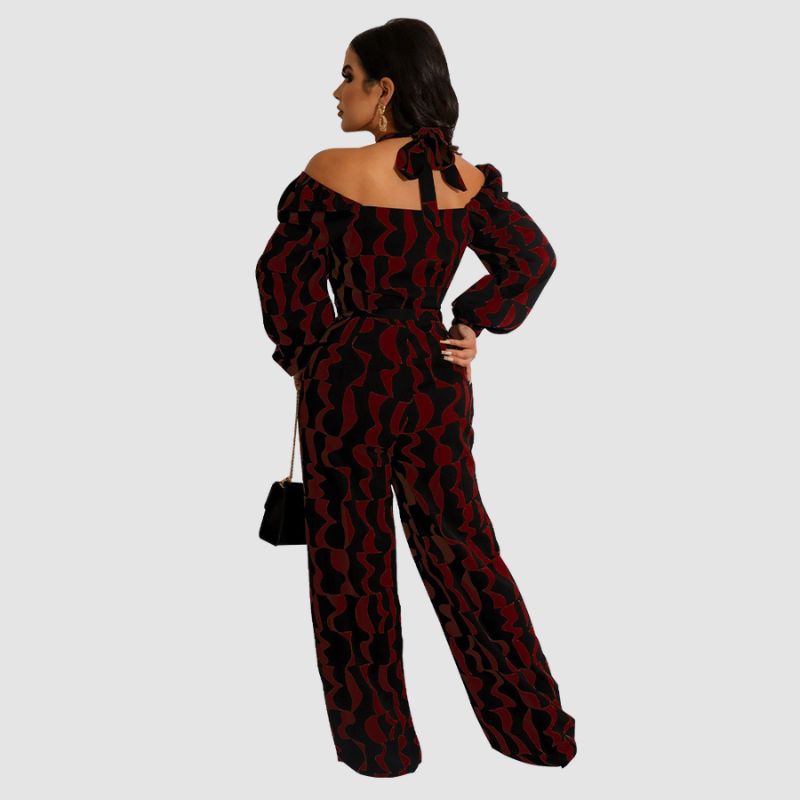 Irregular Printed Halter Jumpsuits