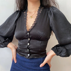 Antoinette Satin Lace Blouse ~ HANDMADE