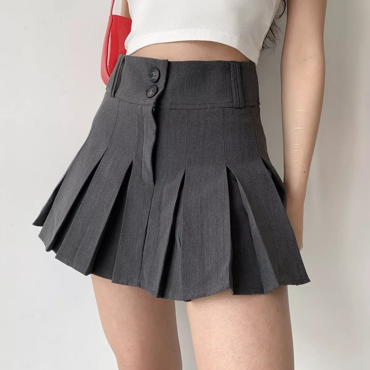 Campus Drama Button Pleated Skirt