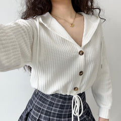 Waffle Drawstring Oversized Pullover