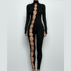 Long sleeve high neck o ring irregular jumpsuit